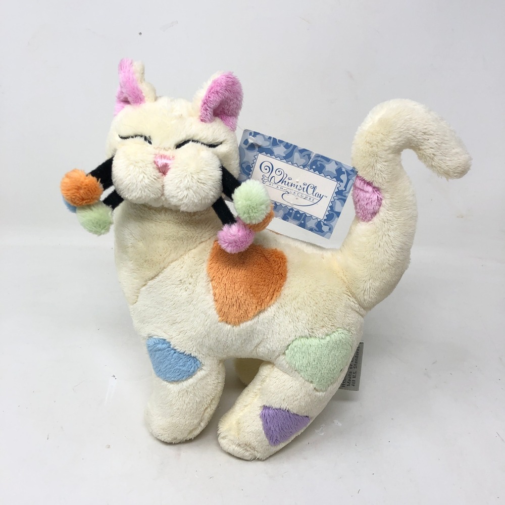 WhimsiClay Cat Plush 8" Lil' Sweetie Yellow Pastel Heart Spots Vintage 2001